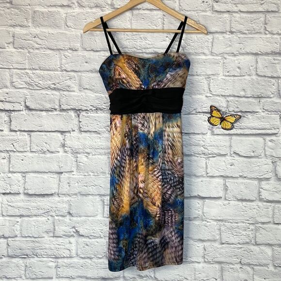 Dj Production Spaghetti Strap Mix Print Tie Back Mini Dress Size Medium - Picture 2 of 14